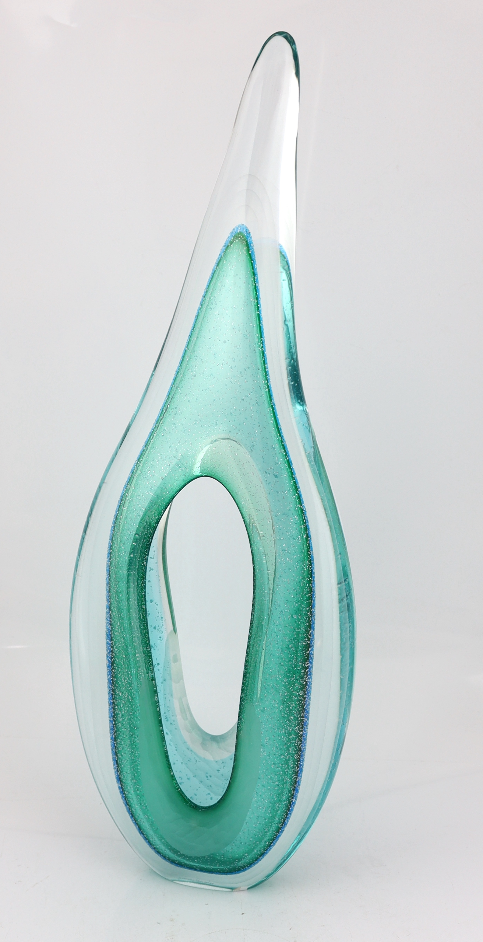 A tall Murano turquoise ‘’eye of a needle’’ glass sculpture